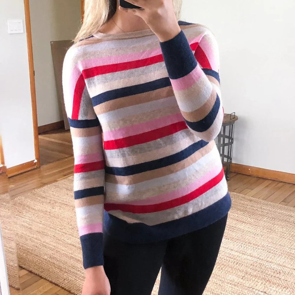 The Cashmere Project 100% Cashmere Striped Knit Crew Neck Sweater Women's XS - Picture 1 of 9